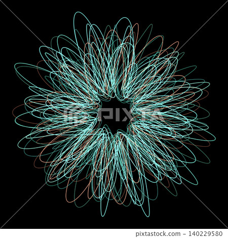 A circular spirograph with mint blue and pale orange lines swirling around. A circular spirograph with mint blue and pale orange lines swirling around. 140229580