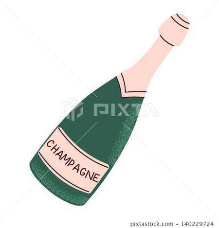 Minimalistic illustration of a champagne bottle for celebrations Valentine's Day, party and birthday.. Romantic and elegant drink symbol Minimalistic illustration of a champagne bottle for celebrations Valentine's Day, party and birthday.. Romantic and elegant drink symbol 140229724