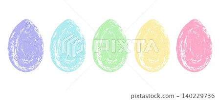 Pastel coloured Easter eggs with a grunge texture. Abstract and minimalist holiday design with a vintage artistic touch Pastel coloured Easter eggs with a grunge texture. Abstract and minimalist holiday design with a vintage artistic touch 140229736