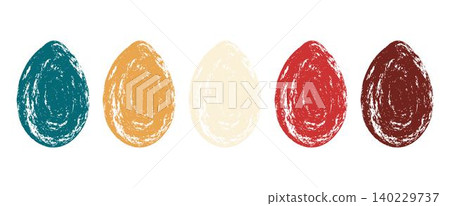 Pastel coloured Easter eggs with a grunge texture. Abstract and minimalist holiday design with a vintage artistic touch Pastel coloured Easter eggs with a grunge texture. Abstract and minimalist holiday design with a vintage artistic touch 140229737