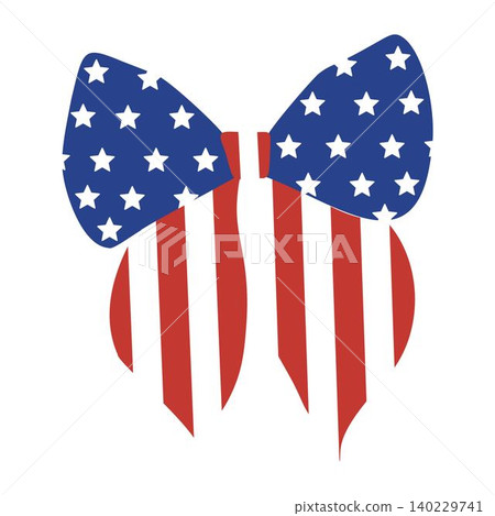 Patriotic cute bow with US flag stars and stripes. Perfect for Fourth of July, national holidays, and American pride designs Patriotic cute bow with US flag stars and stripes. Perfect for Fourth of July, national holidays, and American pride designs 140229741