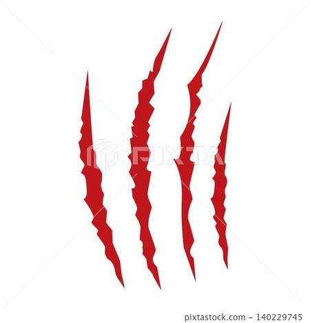 Red claws scratche animal. Four scratches shape. Wild animal claw marks. Funny design element Red claws scratche animal. Four scratches shape. Wild animal claw marks. Funny design element 140229745