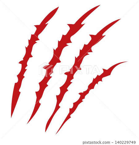 Red claws scratche animal. Four scratches shape. Wild animal claw marks. Funny design element Red claws scratche animal. Four scratches shape. Wild animal claw marks. Funny design element 140229749