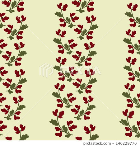 Seamless pattern featuring stylized red flowers with green leaves in folk art style.Traditional botanical motif on soft light background. Ideal for boho decor and romantic prints Seamless pattern featuring stylized red flowers with green leaves in folk art style.Traditional botanical motif on soft light background. Ideal for boho decor and romantic prints 140229770