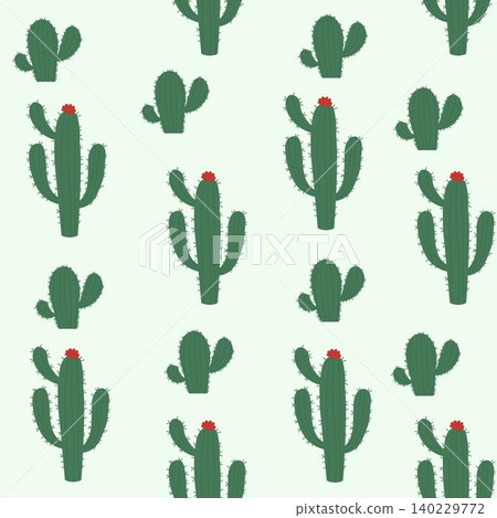 Seamless pattern with green cactus on a light background. Perfect for desert-themed designs, fabric prints, summer decorations, and southwestern motifs Seamless pattern with green cactus on a light background. Perfect for desert-themed designs, fabric prints, summer decorations, and southwestern motifs 140229772