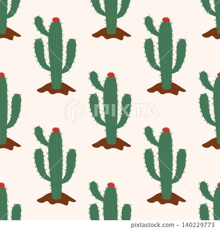 Seamless pattern with green cactus on a light background. Perfect for desert-themed designs, fabric prints, summer decorations, and southwestern motifs Seamless pattern with green cactus on a light background. Perfect for desert-themed designs, fabric prints, summer decorations, and southwestern motifs 140229773