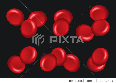 Set of 3D blood cell icon.Human red angle erythrocytes artery medical render science realistic close up.Macro biology research laboratory concept 140229805