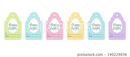 Set of Easter gift labels. The tags are presented in a variety of soft, pastel colors. Perfect for adding a charming, handcrafted touch to holiday presents 140229836