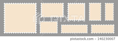 Set of postcard stamps template. Mockup postage stamps.Jagged wavy edge forms Set of postcard stamps template. Mockup postage stamps.Jagged wavy edge forms 140230007