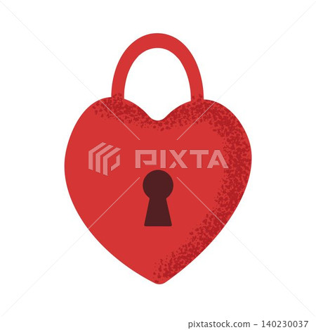 Stylized red heart lock with keyhole, grunge texture. Element for Valentine's day concept. Love icon. Symbol of love and securit Stylized red heart lock with keyhole, grunge texture. Element for Valentine's day concept. Love icon. Symbol of love and securit 140230037