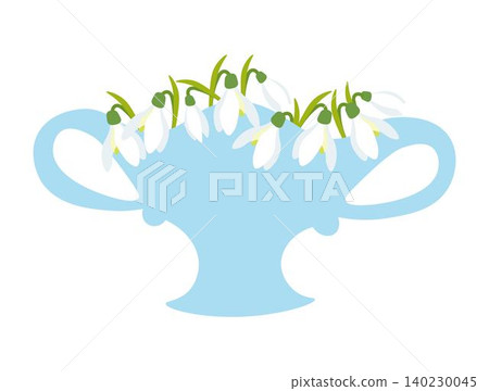 Vase with bouquet of snowdrops. Design element for spring holidays, greeting card. Snowdrop day 140230045