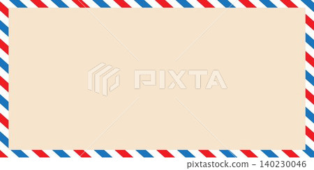 Vintage airmail envelope frame. Empty blank. Retro air mail postcard with diagonal blue and red stripes Vintage airmail envelope frame. Empty blank. Retro air mail postcard with diagonal blue and red stripes 140230046