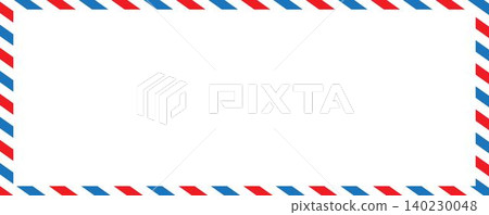 Vintage airmail envelope frame. Empty blank. Retro air mail postcard with diagonal blue and red stripes Vintage airmail envelope frame. Empty blank. Retro air mail postcard with diagonal blue and red stripes 140230048