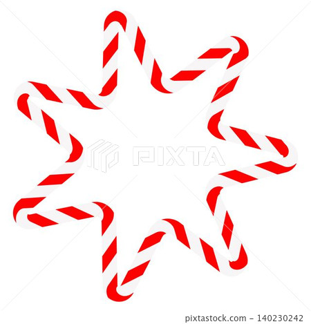 Candy cane star frame. Christmas ribbon with red and white stripes. Greeting card with New Year or Christmas decorating border Candy cane star frame. Christmas ribbon with red and white stripes. Greeting card with New Year or Christmas decorating border 140230242