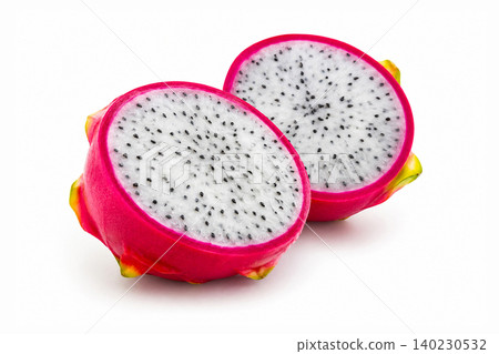 Fresh White Dragon Fruit or Pitaya Cut in Half Isolated on White Background 140230532