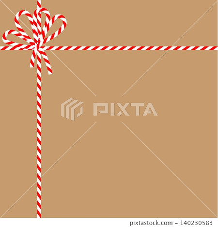Square craft brown background with candy cane ribbon. Christmas packing string for decoration and present Square craft brown background with candy cane ribbon. Christmas packing string for decoration and present 140230583
