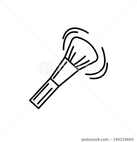 A black and white line art icon depicting a fluffy cosmetic makeup brush with light powder particles scattering around it. Great for beauty salons, makeup artists, and branding. A black and white line art icon depicting a fluffy cosmetic makeup brush with light powder particles scattering around it. Great for beauty salons, makeup artists, and branding. 140230605