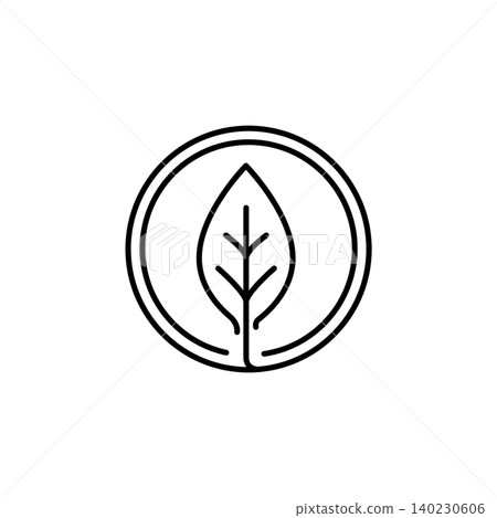 A minimalist line icon of a single leaf enclosed in circles, symbolizing organic beauty and natural skincare. Perfect for eco-friendly, clean beauty, and herbal cosmetic products. A minimalist line icon of a single leaf enclosed in circles, symbolizing organic beauty and natural skincare. Perfect for eco-friendly, clean beauty, and herbal cosmetic products. 140230606