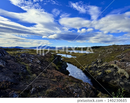 A scene of people enjoying scuba diving at Silfra Rift in Þingvellir National Park, Iceland. A scene of people enjoying scuba diving at Silfra Rift in Þingvellir National Park, Iceland. 140230685