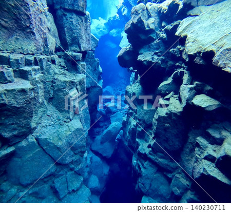 A scene of people enjoying scuba diving at Silfra Rift in Þingvellir National Park, Iceland. A scene of people enjoying scuba diving at Silfra Rift in Þingvellir National Park, Iceland. 140230711