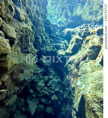 人們在冰島辛格維利爾國家公園的西爾弗拉裂谷享受水肺潛水的場景。 人們在冰島辛格維利爾國家公園的西爾弗拉裂谷享受水肺潛水的場景。 140230717
