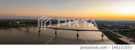 aerial view stunning sunset over the friendship bridge aerial view stunning sunset over the friendship bridge 140231855