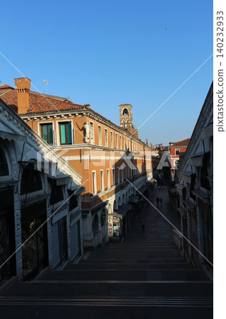 Italy, Venice Old Town: A view of the San Polo district from the Rialto Bridge in the early morning. 140232933