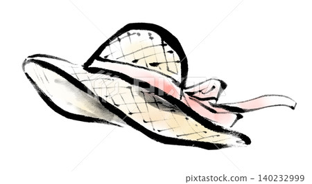 Illustration: Ink painting of a straw hat Illustration: Ink painting of a straw hat 140232999