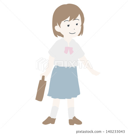 身穿夏季校服、背著書包的女學生全身像。 身穿夏季校服、背著書包的女學生全身像。 140233043