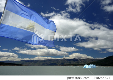 Argentina flag at perito moreno glacier argentina view Argentina flag at perito moreno glacier argentina view 140233877