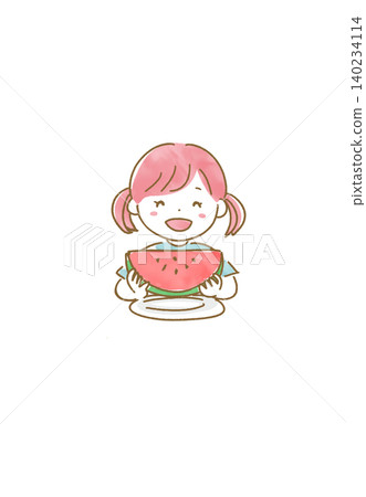 Illustration of a girl eating watermelon Illustration of a girl eating watermelon 140234114