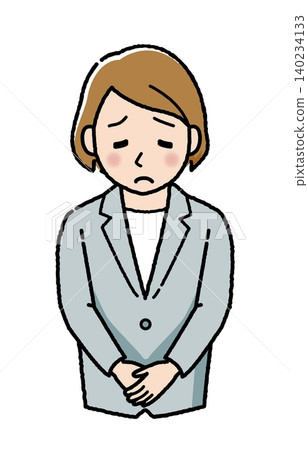 A businesswoman bows in apology. A businesswoman bows in apology. 140234133