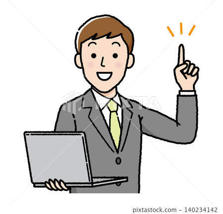 A businessman explaining with a laptop. A businessman explaining with a laptop. 140234142