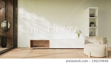 Mock up Cabinet and panel wall design on empty room with decoration ,lamp, plants .3D rendering Mock up Cabinet and panel wall design on empty room with decoration ,lamp, plants .3D rendering 140234646