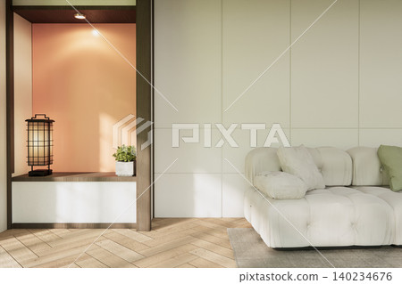 japanese interior of pink sakura living room for editing. 3d rendering japanese interior of pink sakura living room for editing. 3d rendering 140234676