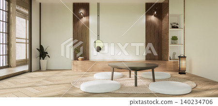 Mock up Cabinet and panel wall design on empty room with decoration ,lamp, plants .3D rendering Mock up Cabinet and panel wall design on empty room with decoration ,lamp, plants .3D rendering 140234706