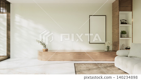 Mock up empty japanese on Modern room gray color tone interior modern japandi style.3D rendering Mock up empty japanese on Modern room gray color tone interior modern japandi style.3D rendering 140234898
