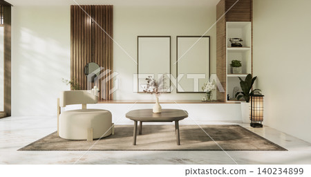 Mock up empty japanese on Modern room gray color tone interior modern japandi style.3D rendering Mock up empty japanese on Modern room gray color tone interior modern japandi style.3D rendering 140234899