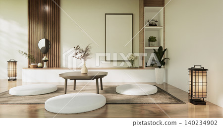 Mock up Cabinet and panel wall design on empty room with decoration ,lamp, plants .3D rendering Mock up Cabinet and panel wall design on empty room with decoration ,lamp, plants .3D rendering 140234902