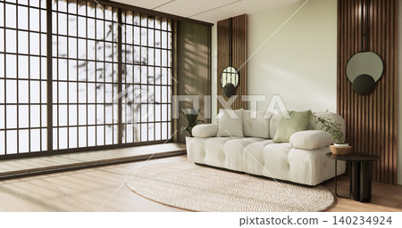 Mock up empty japanese on Modern room gray color tone interior modern japandi style.3D rendering Mock up empty japanese on Modern room gray color tone interior modern japandi style.3D rendering 140234924