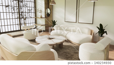 Mock up empty japanese on Modern room gray color tone interior modern japandi style.3D rendering Mock up empty japanese on Modern room gray color tone interior modern japandi style.3D rendering 140234930