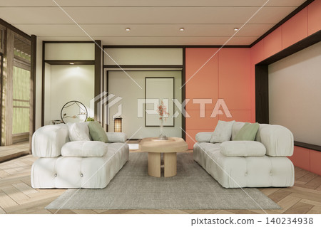 japanese interior of pink sakura living room for editing. 3d rendering japanese interior of pink sakura living room for editing. 3d rendering 140234938