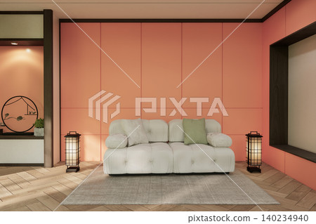 japanese interior of pink sakura living room for editing. 3d rendering japanese interior of pink sakura living room for editing. 3d rendering 140234940