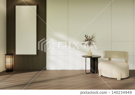 Mock up living room Earth Tone and Muji decoration on Living room wooden floor, japandi style.3D render Mock up living room Earth Tone and Muji decoration on Living room wooden floor, japandi style.3D render 140234949