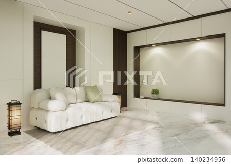 Mock up empty japanese on Modern room gray color tone interior modern japandi style.3D rendering Mock up empty japanese on Modern room gray color tone interior modern japandi style.3D rendering 140234956
