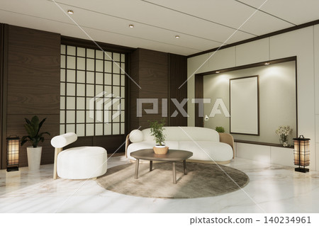Mock up empty japanese on Modern room gray color tone interior modern japandi style.3D rendering Mock up empty japanese on Modern room gray color tone interior modern japandi style.3D rendering 140234961
