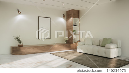 Mock up empty japanese on Modern room gray color tone interior modern japandi style.3D rendering Mock up empty japanese on Modern room gray color tone interior modern japandi style.3D rendering 140234973