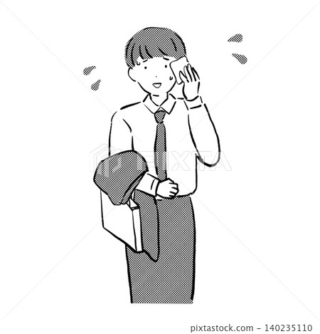 Simple monochrome illustration of a sweating businessman Simple monochrome illustration of a sweating businessman 140235110