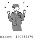 A simple monochrome illustration of a cheerful man in work clothes. 140235179
