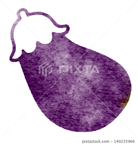 A simple and cute watercolor illustration of an eggplant with its stem still attached. 140235966